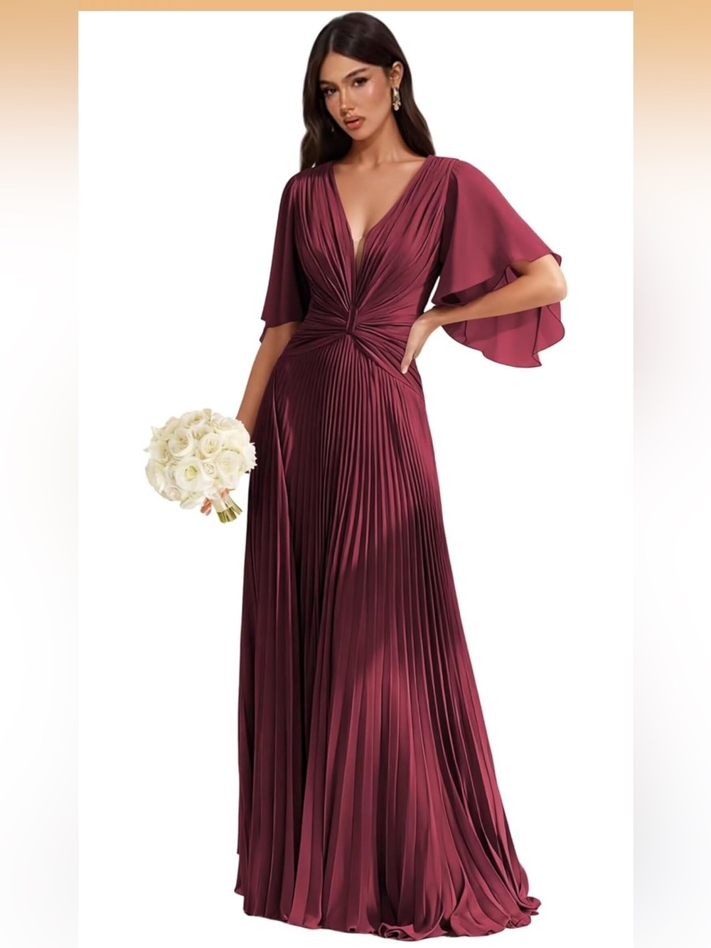 Elegant Burgundy Pleated V-Neck Evening Dress NWT xl
